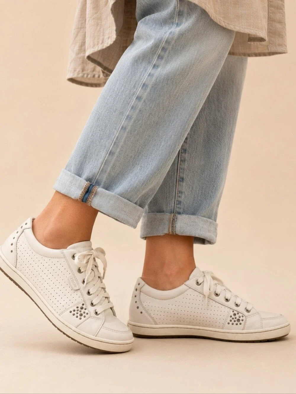 Taos Freedom Bone/Off White Leather Comfort Sneakers US 9.5 EU 40 S4246